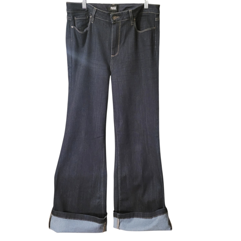 PAIGE dark wash wide leg cuff jeans - 32.          D29